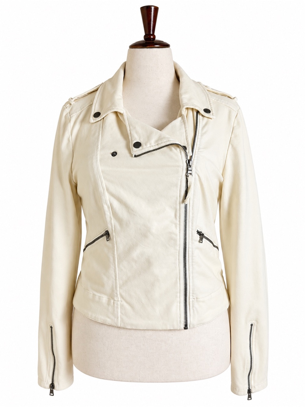 Ivory Cream Moto Jacket Size M Asymmetrical Zip Biker Style